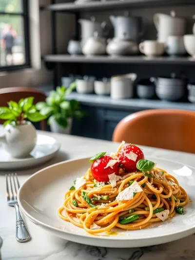 Asparagus Tomato Pasta Recipe - ready to serve