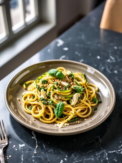 Basil Brown Butter Zucchini Pasta Recipe - ready to serve