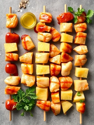 BBQ Pineapple Chicken Kabobs - ingredients preparation