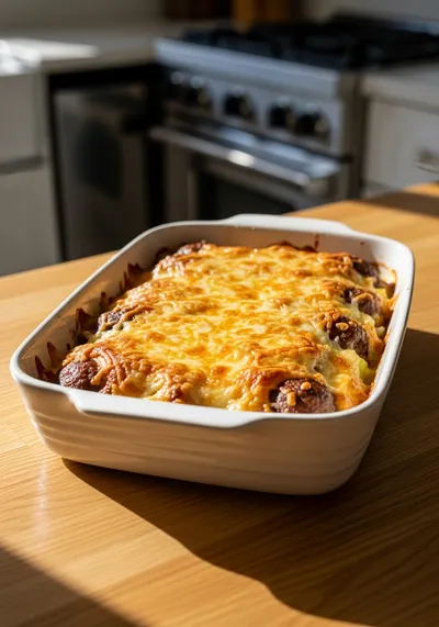 Beef Sausage Cheesy Potato Casserole