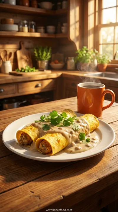 Breakfast Enchiladas With Chicken Sausage Gravy