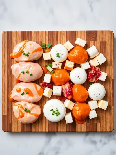 Buffalo Chicken Bacon Mozzarella Bombs - ingredients preparation