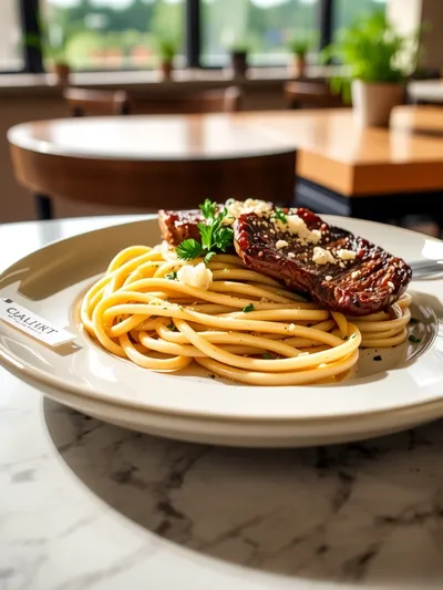 Creamy Garlic Butter Steak Pasta - ready to serve