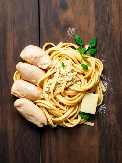 Creamy Garlic Parmesan Chicken Pasta - ingredients preparation