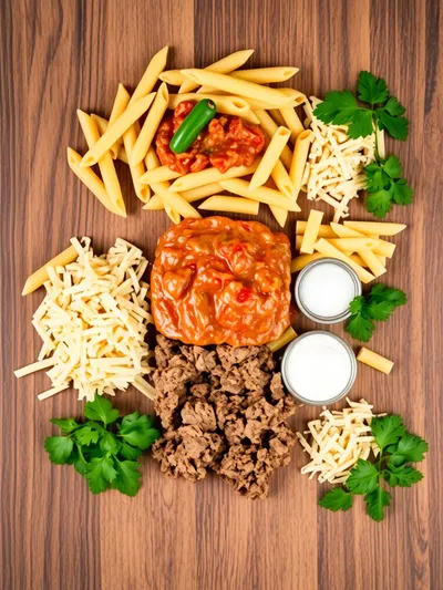 Creamy Rotel Pasta with Ground Beef - ingredients preparation