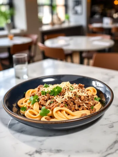 Creamy Rotel Pasta with Ground Beef - ready to serve