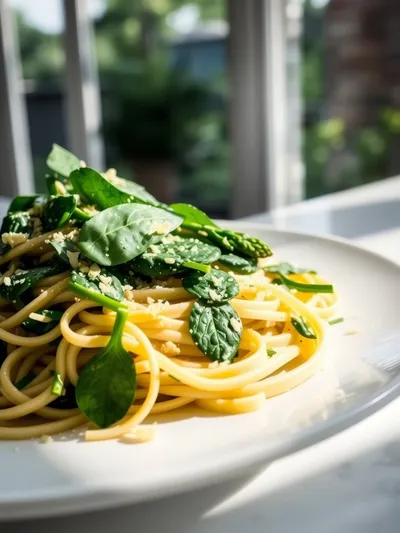 Fettuccine with Spinach & Asparagus – Spring Pasta
