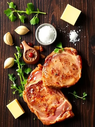 Garlic Butter Pan-Seared Beef Chops - ingredients preparation