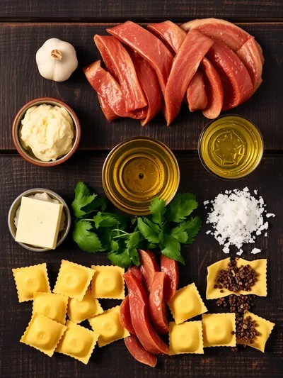 Garlic Steak Tortellini - ingredients preparation