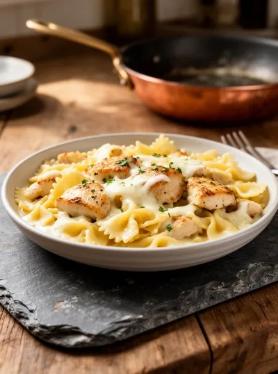 Cheesy Garlic Butter Chicken Bowties – Mozzarella Sauce