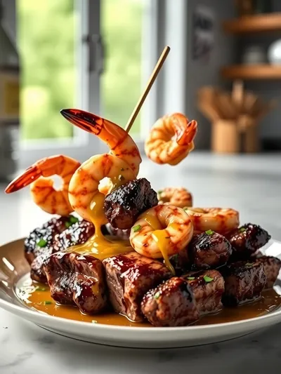 Grilled Steak and Shrimp Skewers with Garlic Butter Sauce