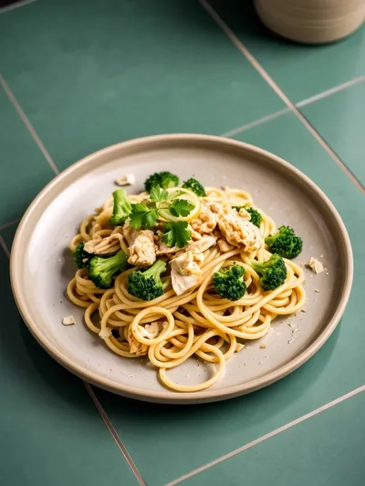 High Protein Rotisserie Chicken Broccoli Pasta - cooking process