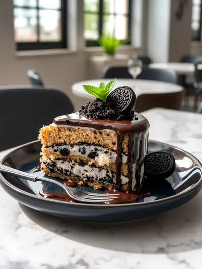 Oreo Poke Cake - ready to serve