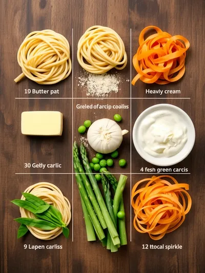 Spring Vegetable Fettuccine Alfredo - ingredients preparation