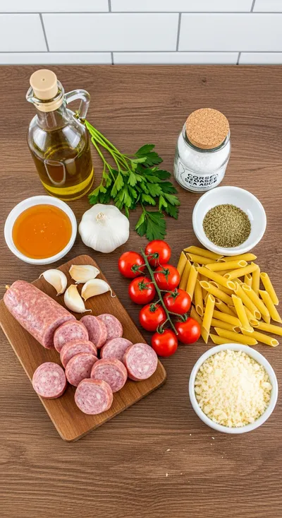 Sticky Honey Garlic Sausage Pasta Skillet - cooking process