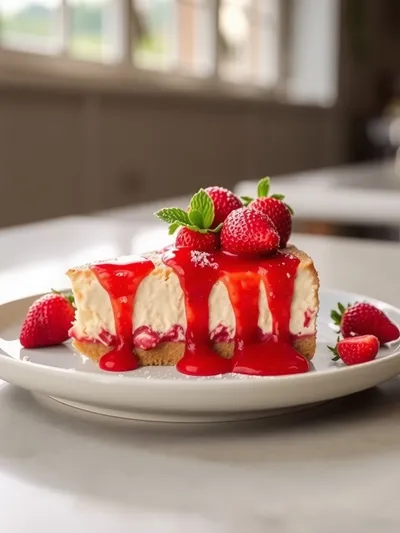 Strawberry Cheesecake Dump Cake - ready to serve